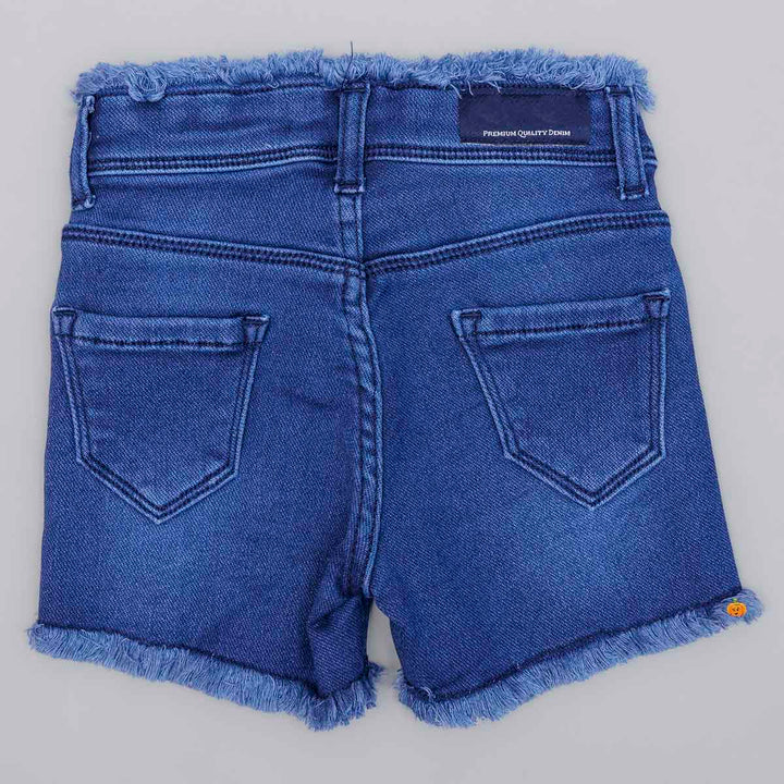 Navy Blue Denim Girls Shorts Back View