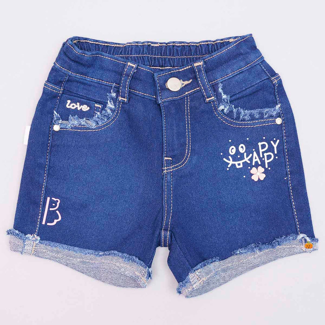 Navy Blue Denim Shorts for Girls Front View