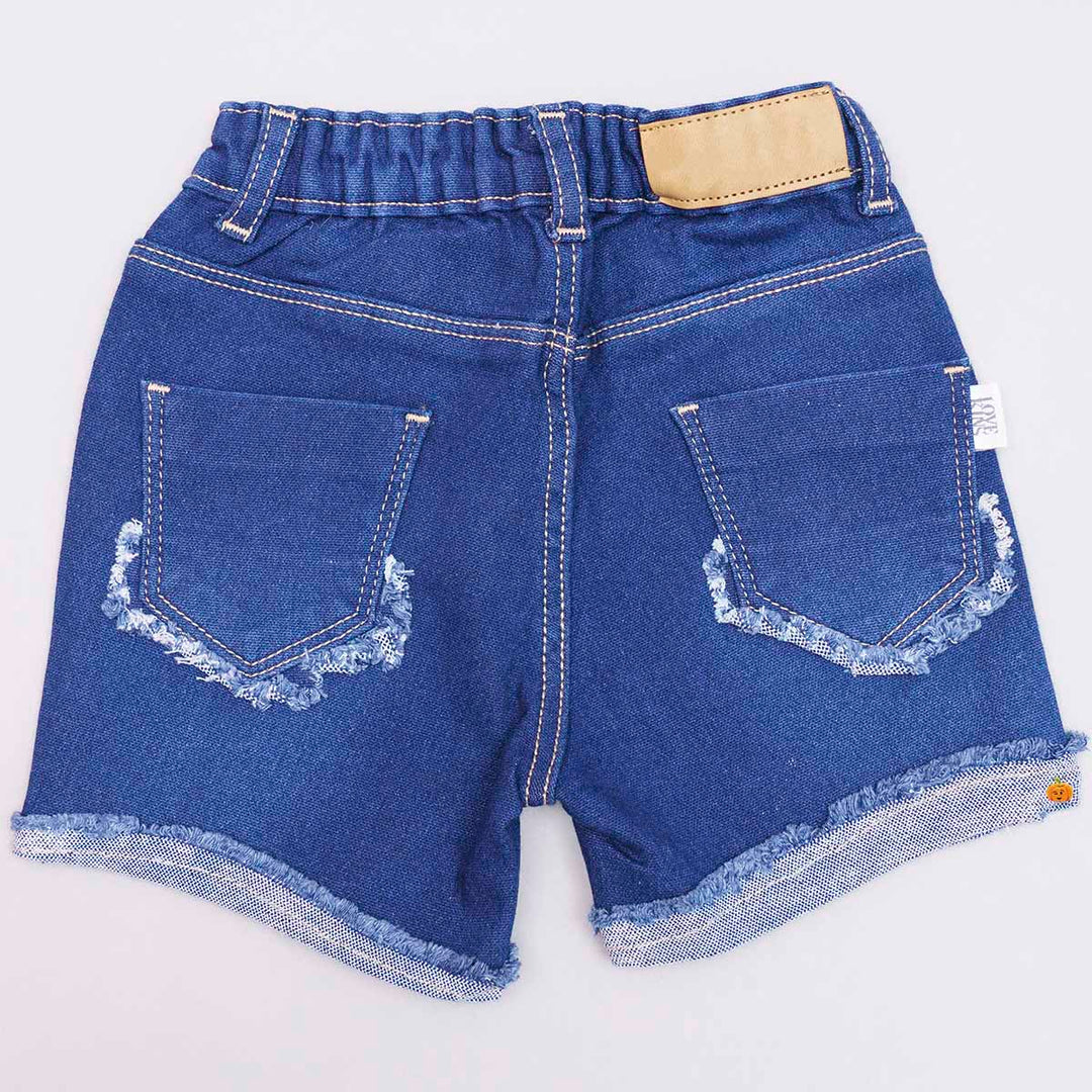 Navy Blue Denim Shorts for Girls Back View