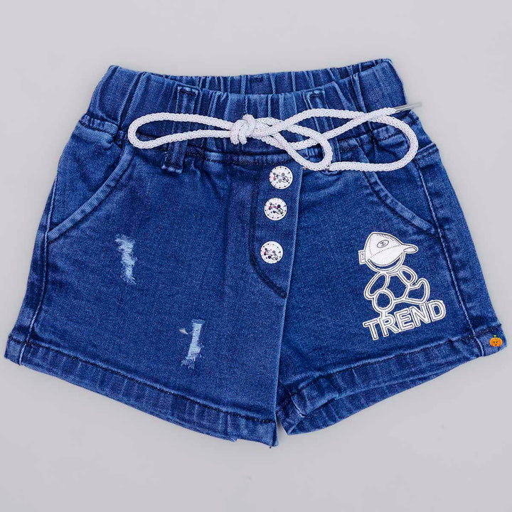 Dark Blue Drawstring Girls Shorts Front View