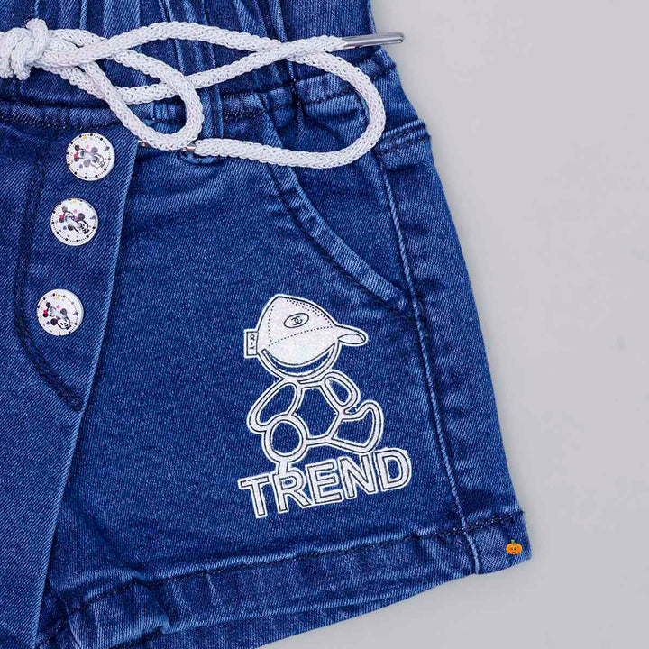 Dark Blue Drawstring Girls Shorts Close Up View