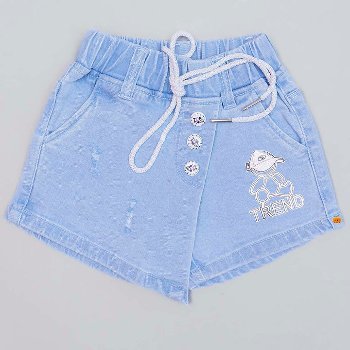 Light Blue Drawstring Girls Shorts Front View Front View