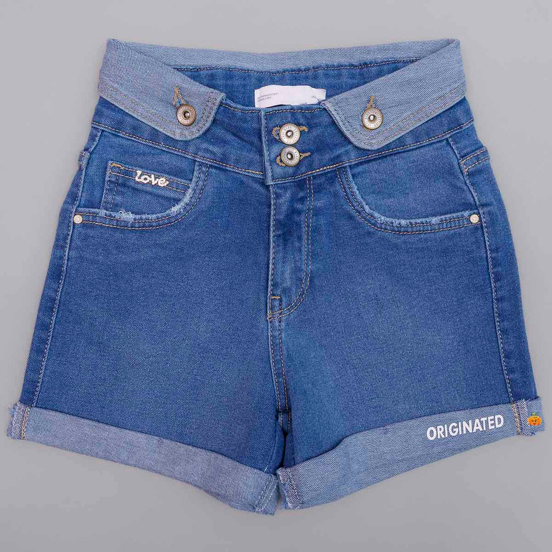 Dark Blue Denim Girls Shorts Front View