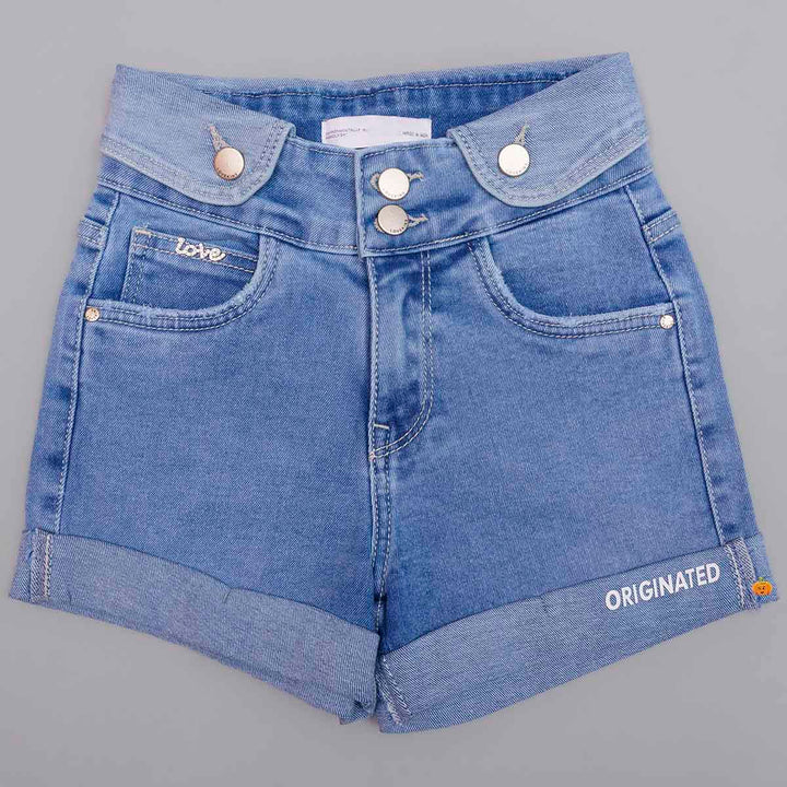 Light Blue Denim Girls Shorts Front View