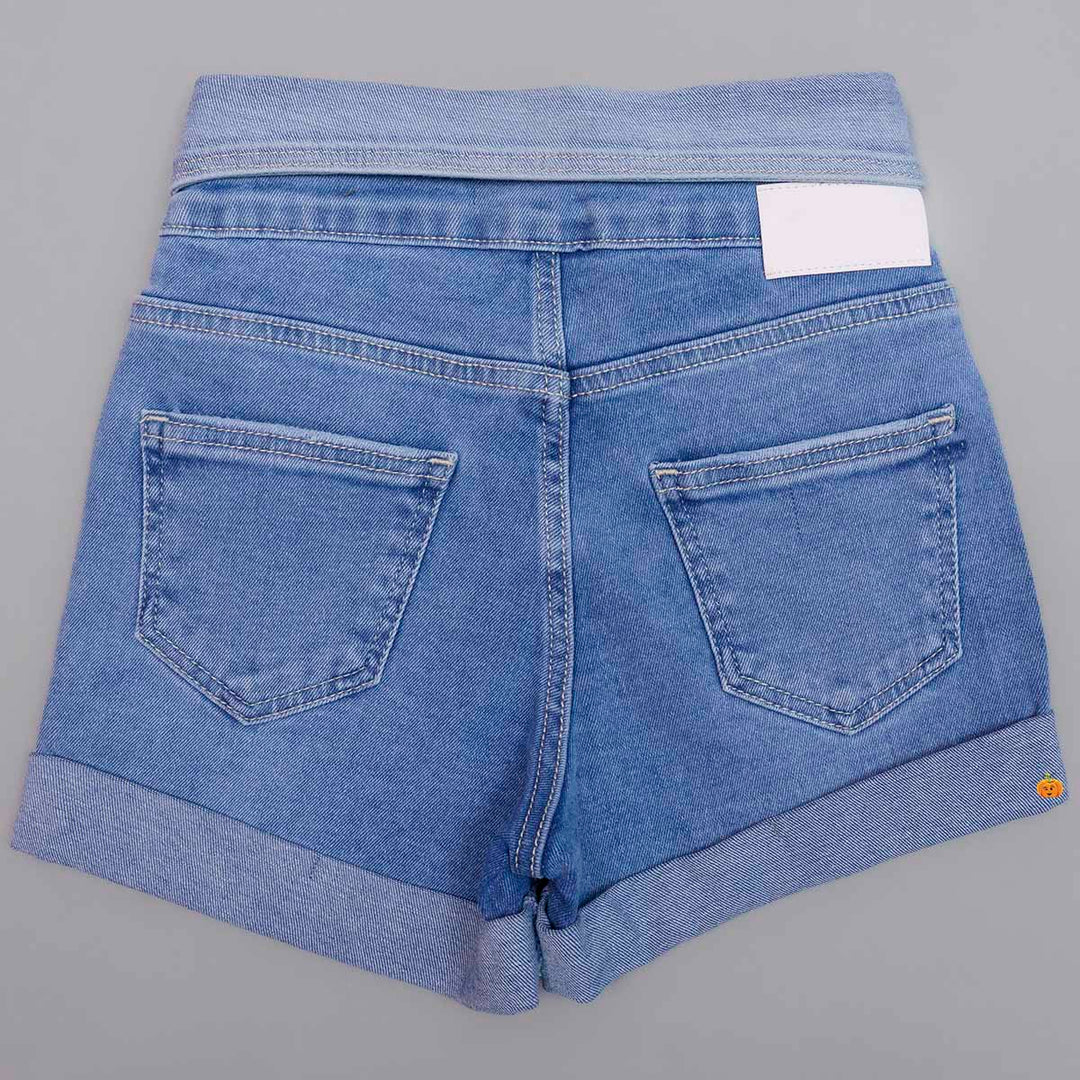 Light Blue Denim Girls Shorts Back View