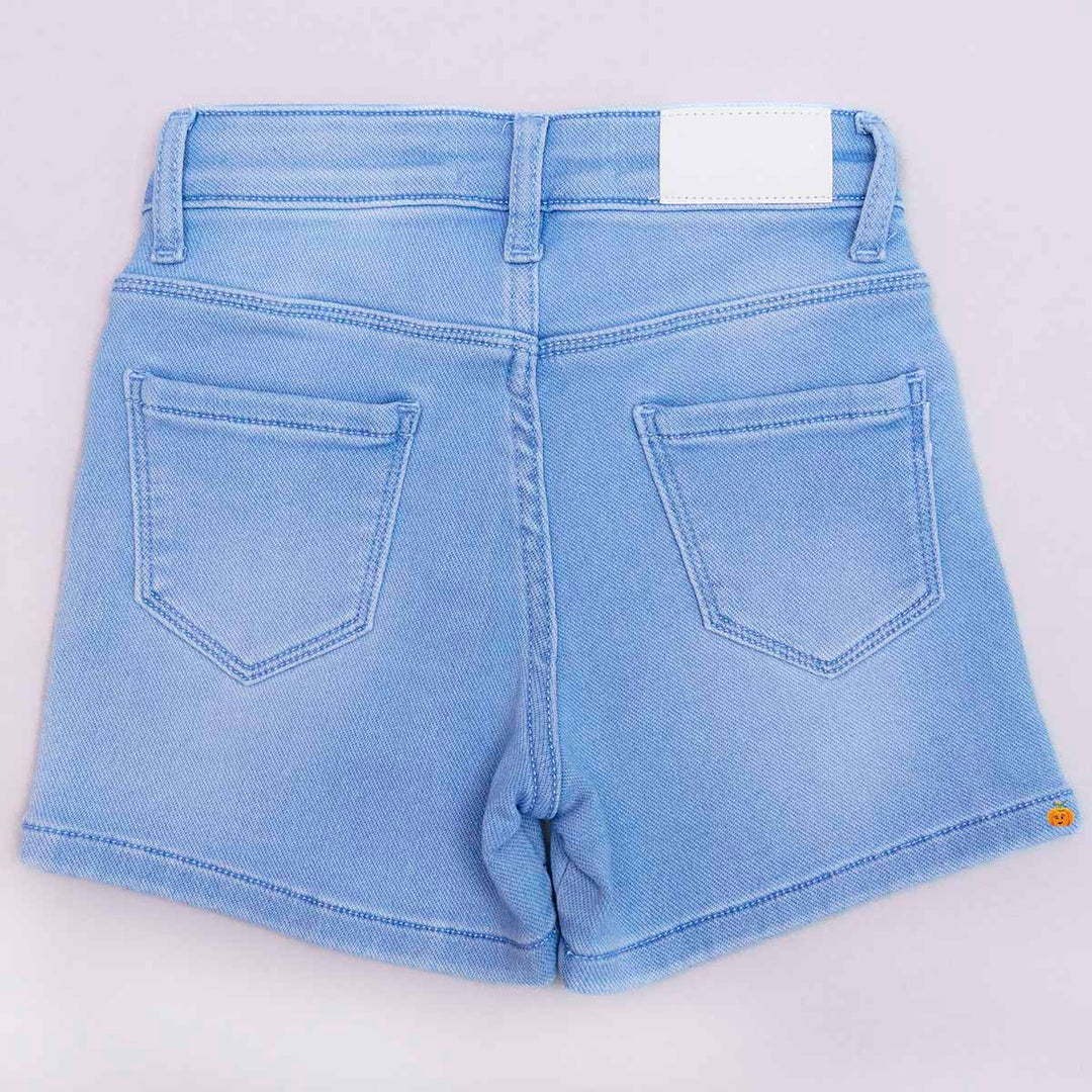 Light Blue Slim Fit Girls Shorts Back View