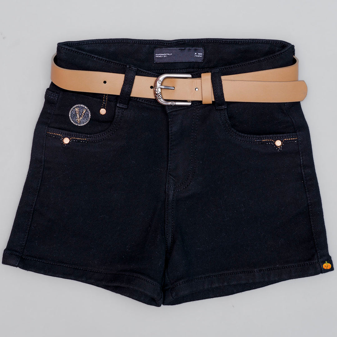Black Girls Shorts with Belt Front View