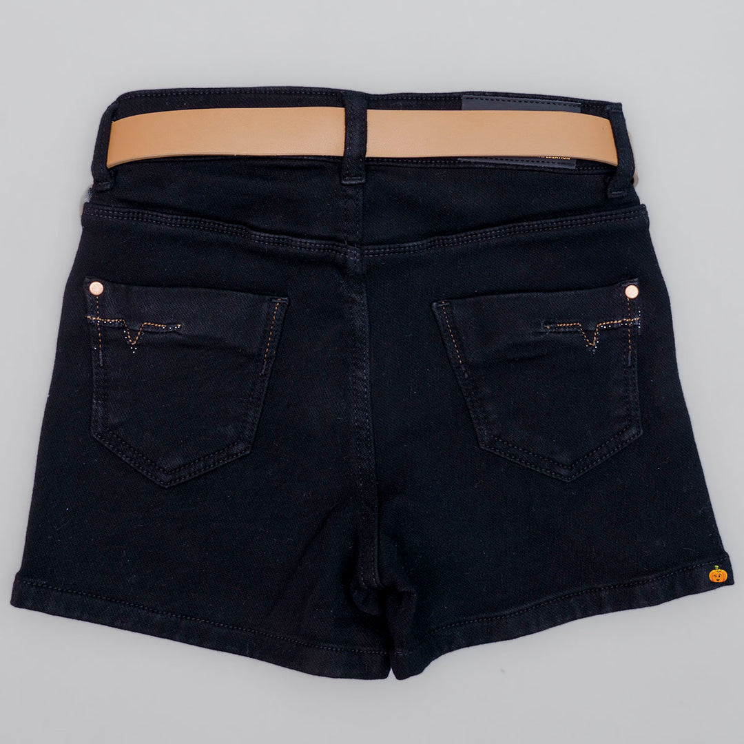 Black Girls Shorts with Belt Back View