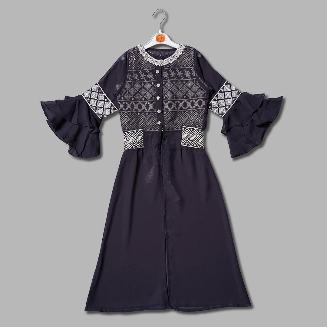 Grey & Rama Girls Plazo Suit With Shrug