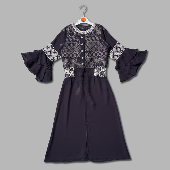 Grey & Rama Girls Plazo Suit With Shrug