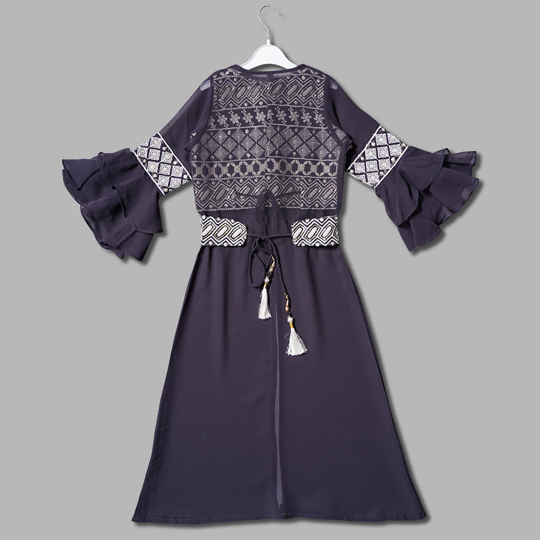 Grey & Rama Girls Plazo Suit With Shrug