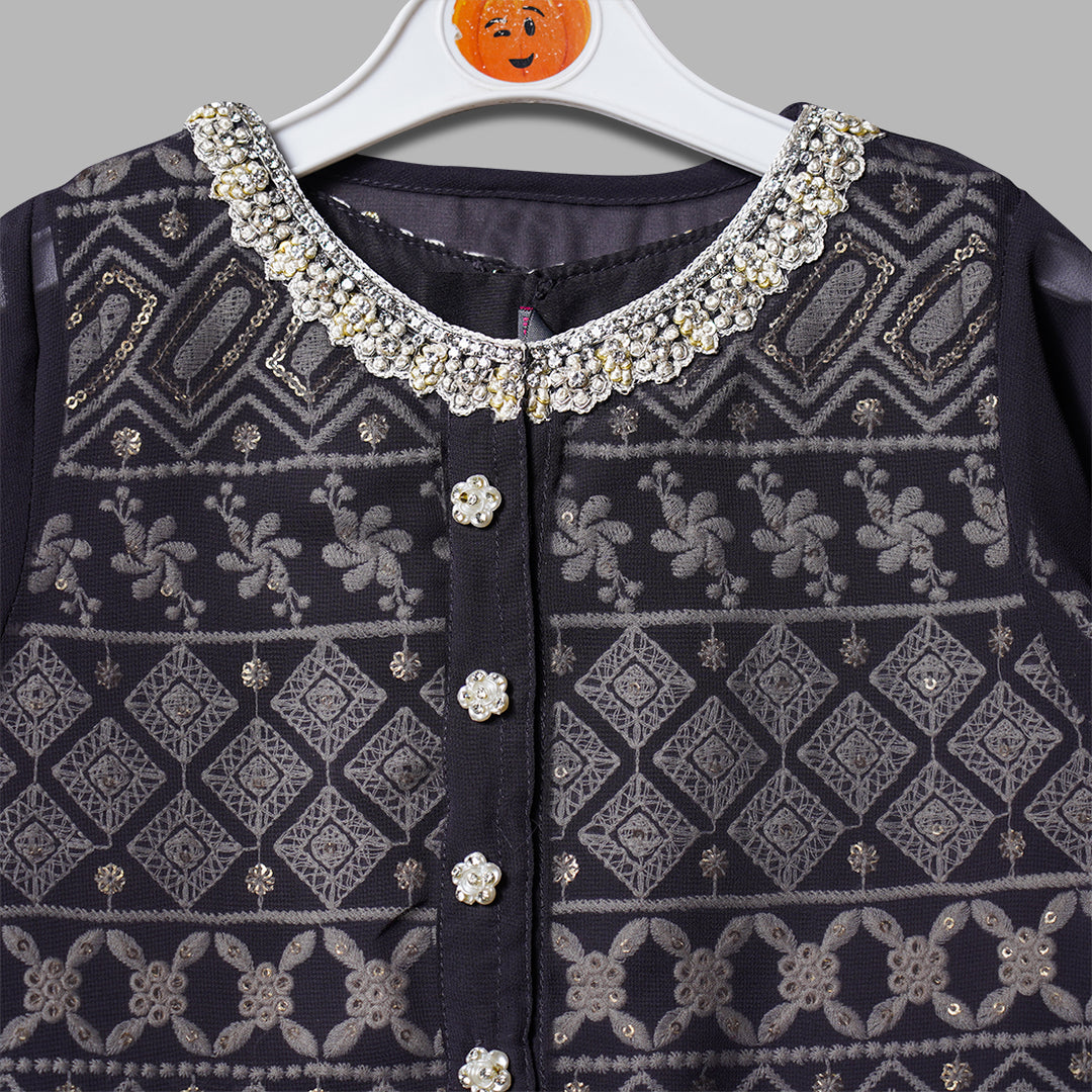 Grey & Rama Girls Plazo Suit With Shrug