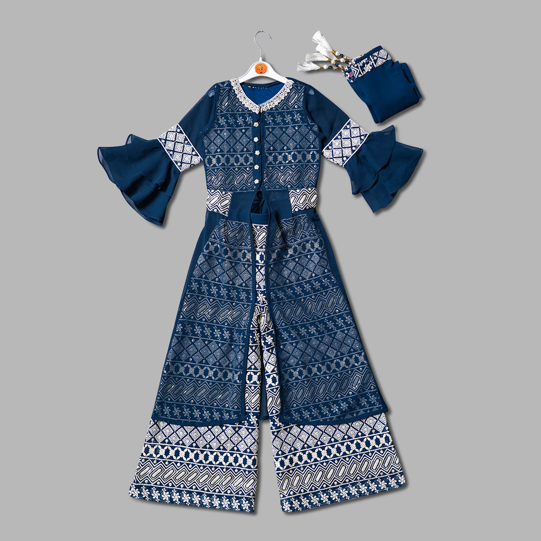 Grey & Rama Girls Plazo Suit With Shrug