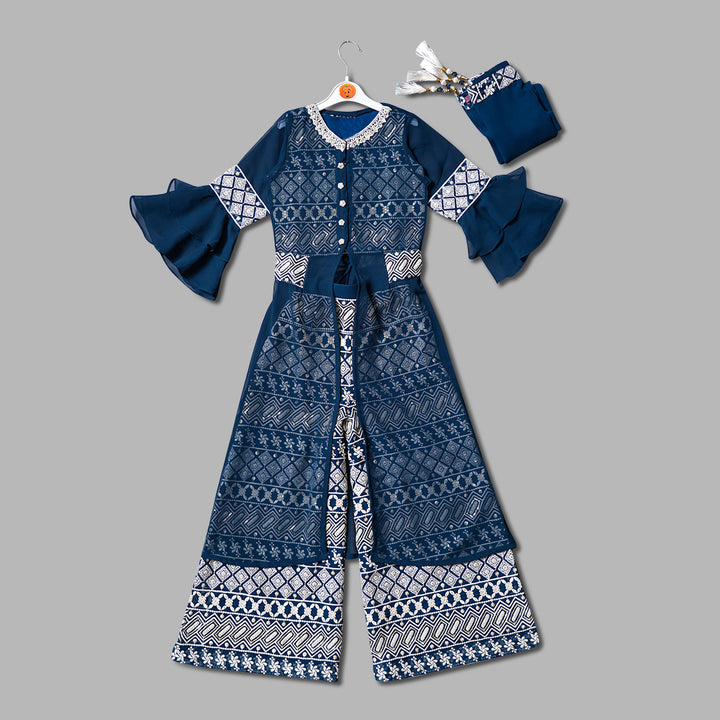 Grey & Rama Girls Plazo Suit With Shrug