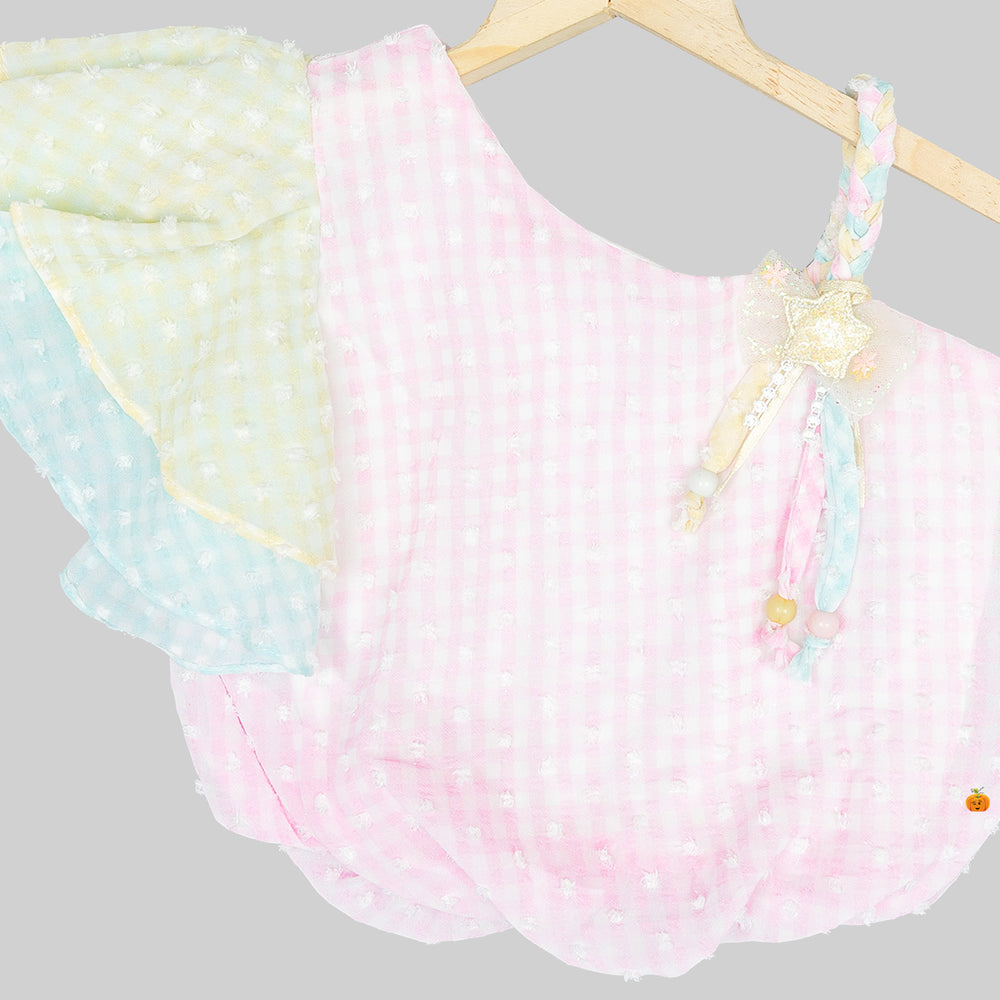 Pink Ruffled Sleeves Skirt Top for Girls Close Up View