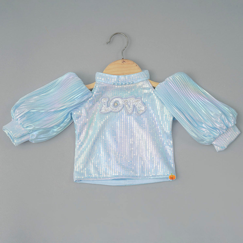 Puffy Sleeves Girls Palazzo Suit Top View