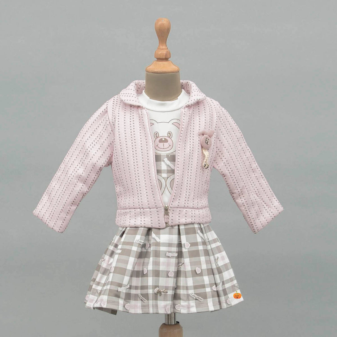 Pink Winter Skirt and Top for Kids with Jacket Front View