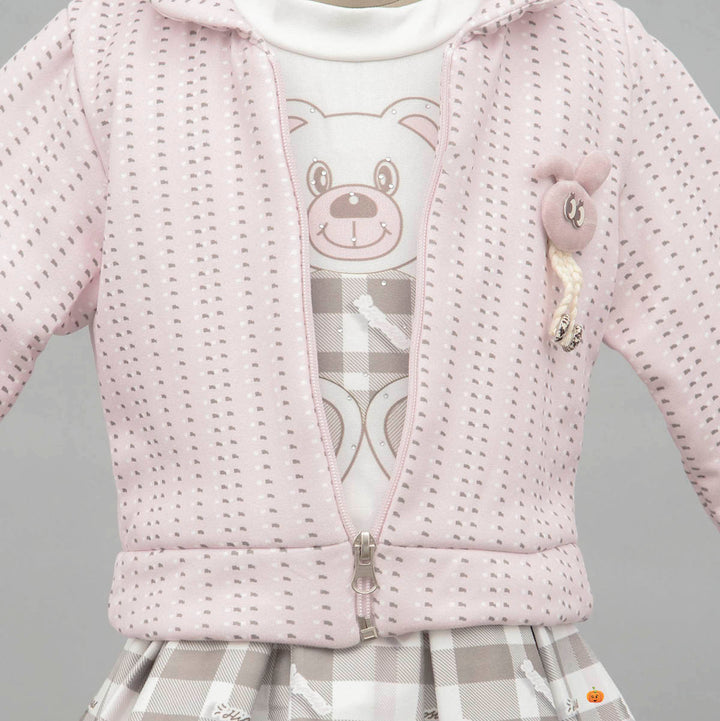 Pink Winter Skirt and Top for Kids with Jacket Close Up View