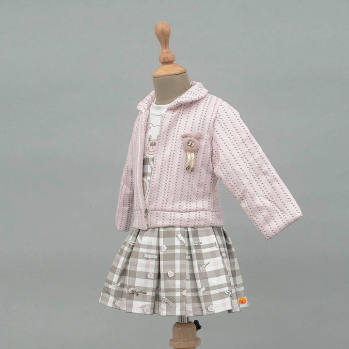 Pink Winter Skirt and Top for Kids with Jacket Side View