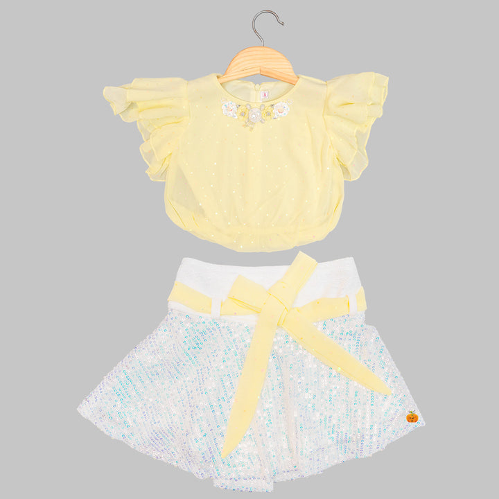 Lemon Sequin Skirt & Top for Girls Front View
