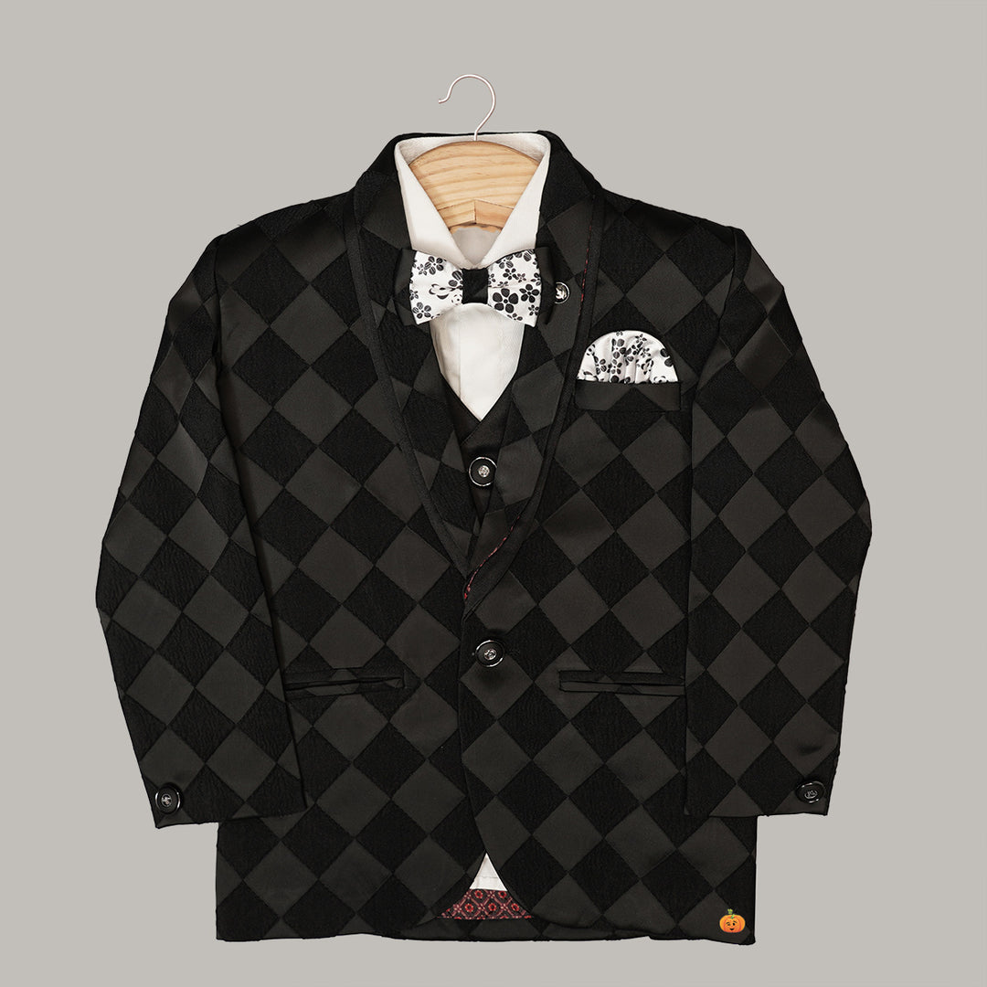 Black Checks Boys Tuxedo Suit Top View