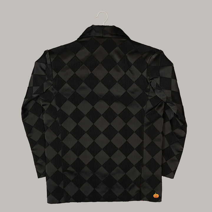 Black Checks Boys Tuxedo Suit Back View 