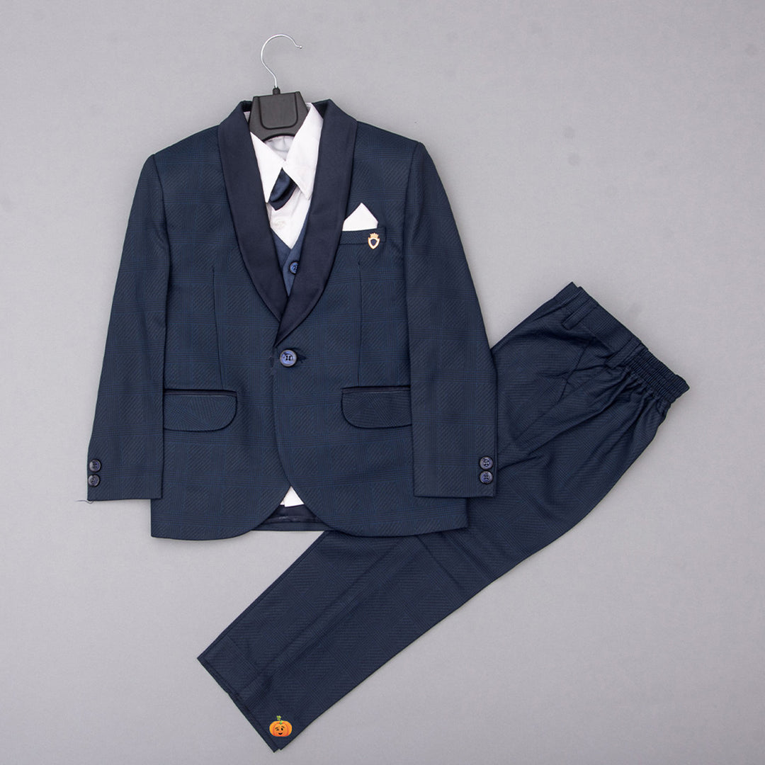 Navy Blue 2 Pcs. Boys Tuxedo Suit  Front View