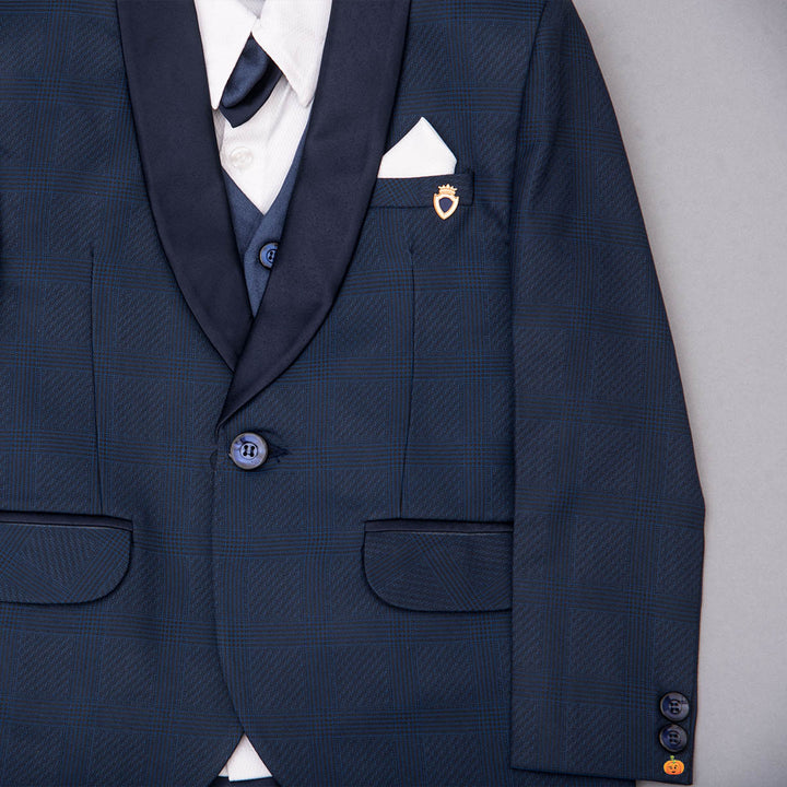 Navy Blue 2 Pcs. Boys Tuxedo Suit  Close Up View