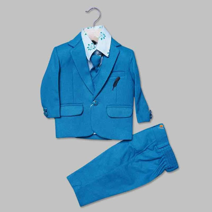 Turquoise Party Wear Boys Suit Front View
