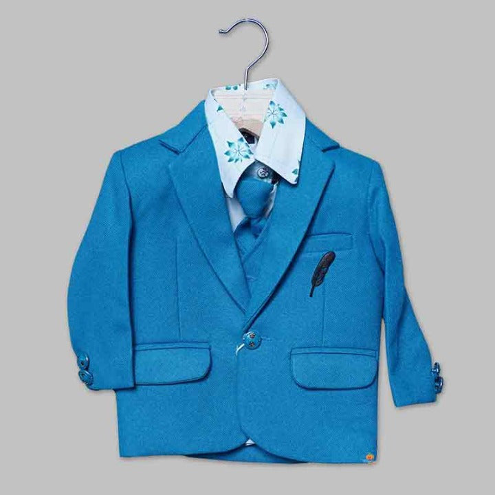 Turquoise Party Wear Boys Suit Top View