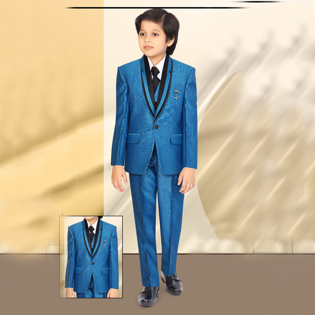 Solid Blue Suit for Boys Front View