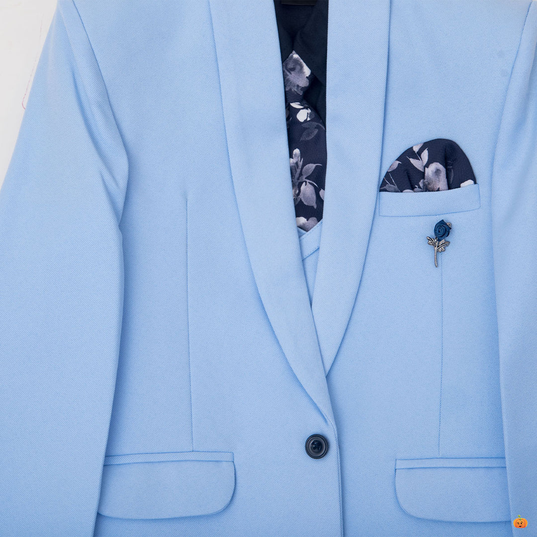 Sky Blue Solid Suit for Boys Close Up View
