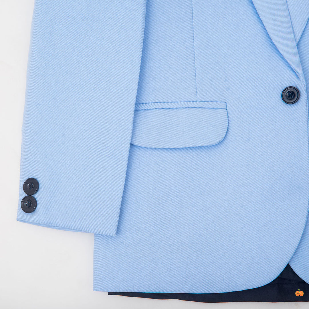 Sky Blue Solid Suit for Boys Close Up View