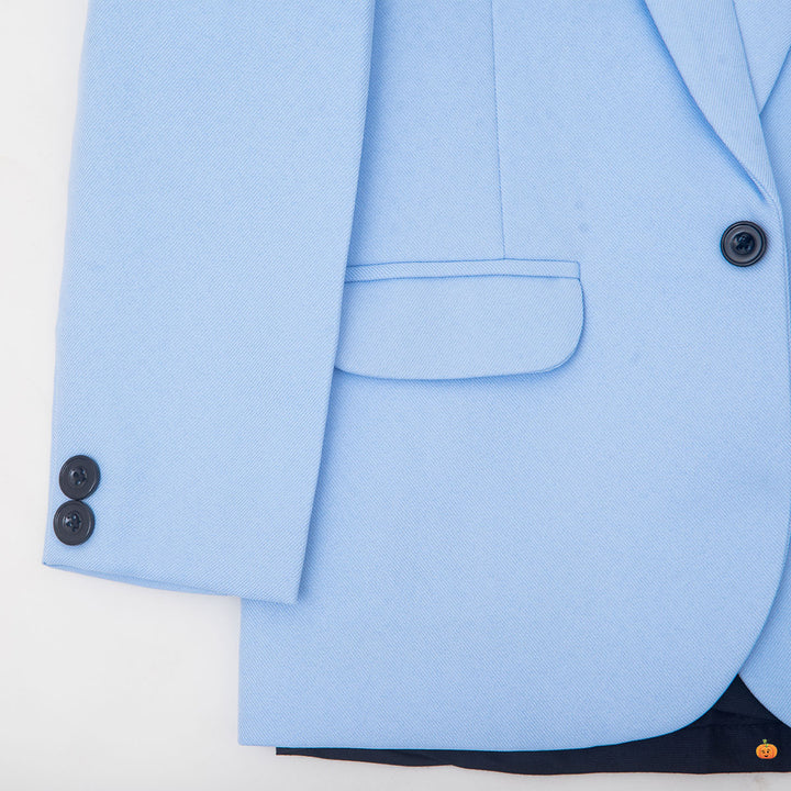 Sky Blue Solid Suit for Boys Close Up View