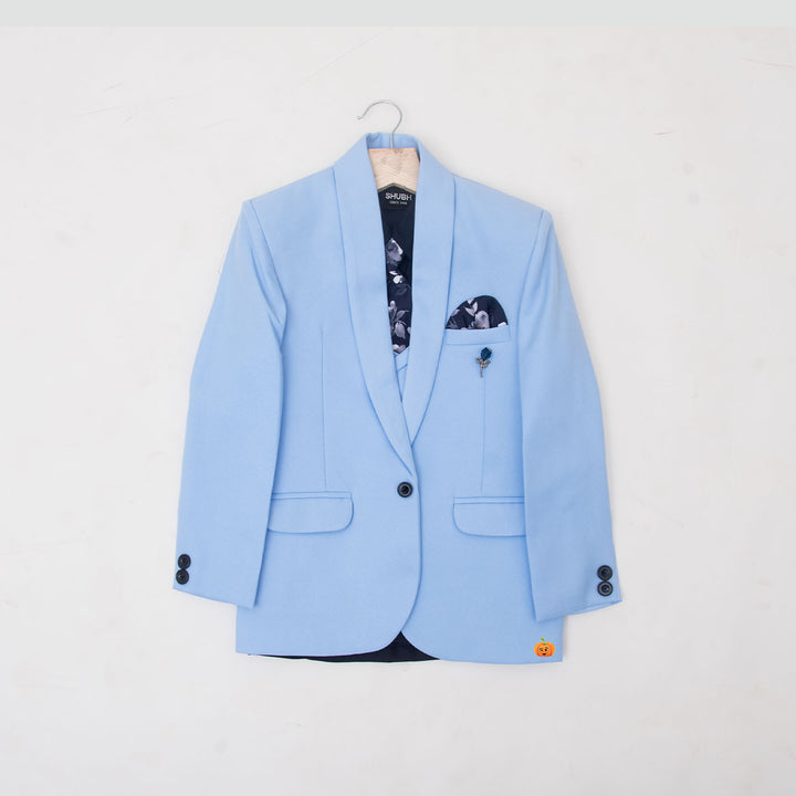 Sky Blue Solid Suit for Boys Top View