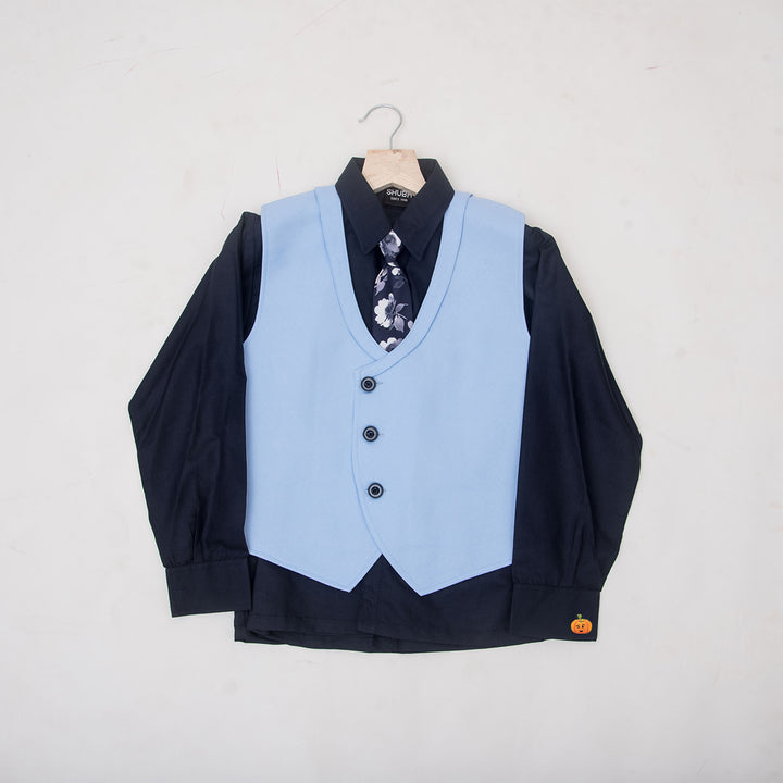 Sky Blue Solid Suit for Boys Inner View