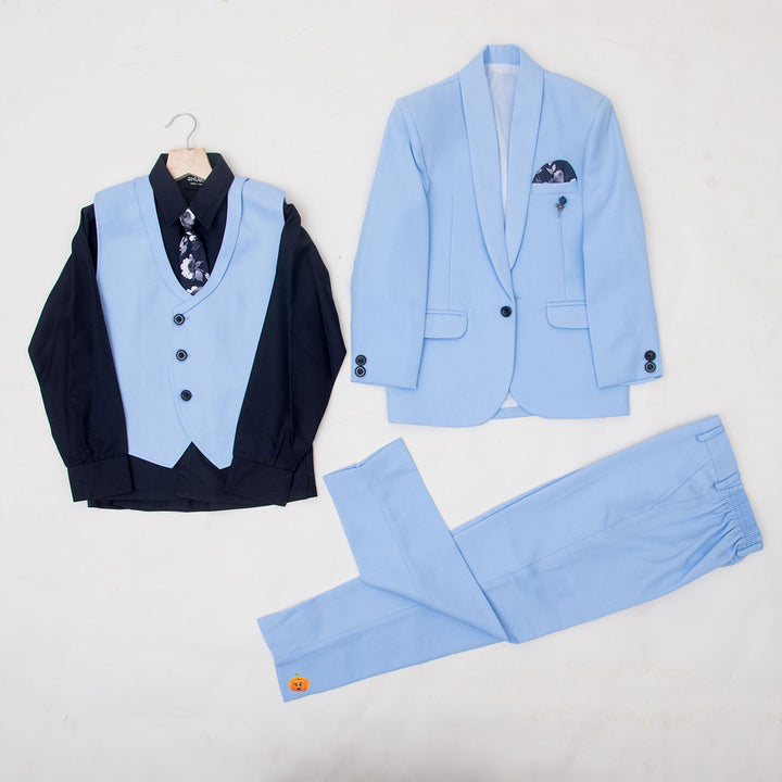 Sky Blue Solid Suit for Boys Whole View