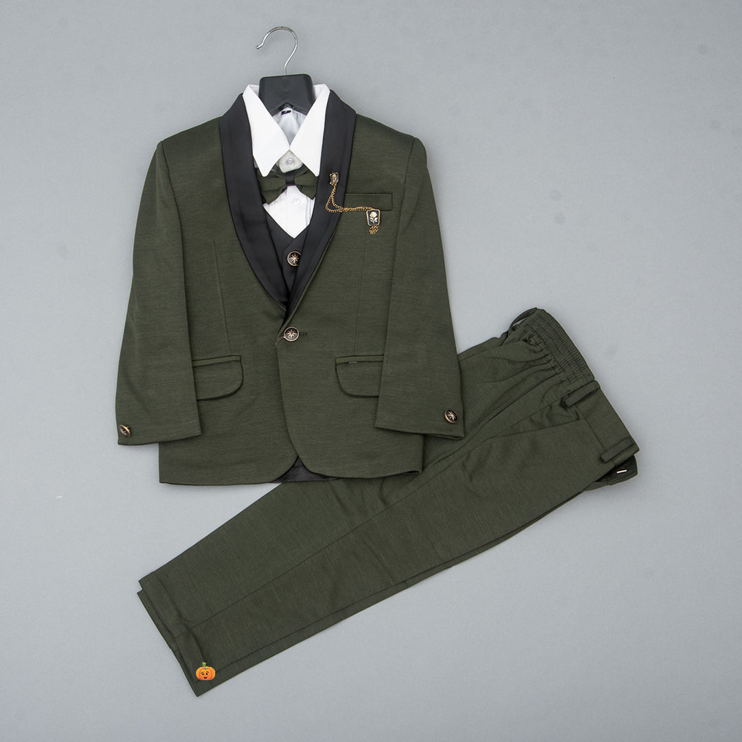 Green Party Wear Boys Tuxedo Suit Front View