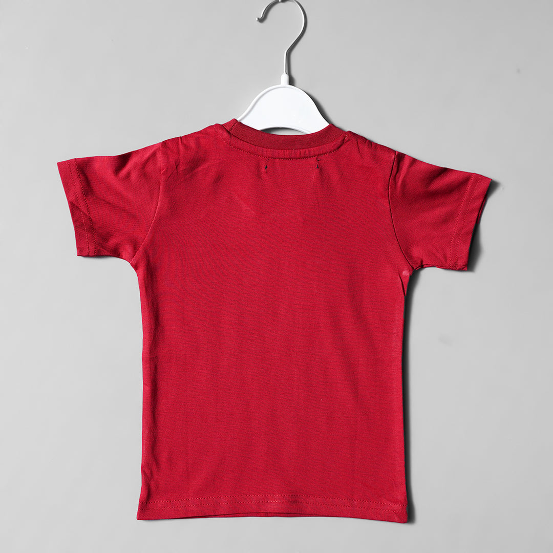 Solid Red Printed T-Shirt for Boys Back View