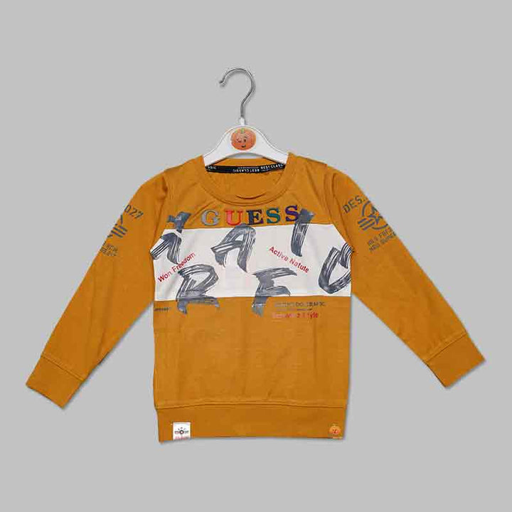 Orange Full Sleeves T-Shirt For Boys and Kids Front View