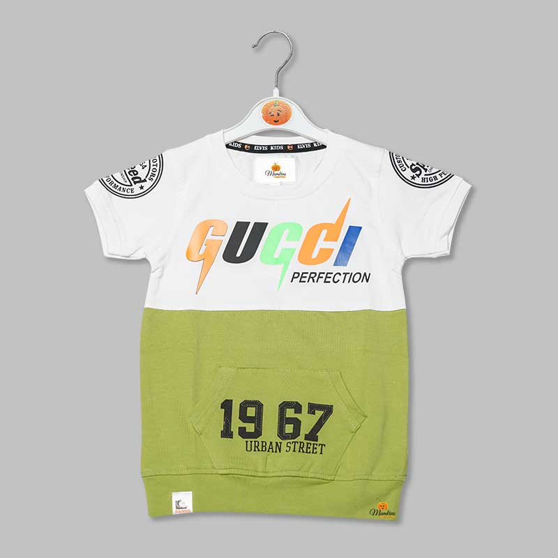 Solid Double Colored T-Shirt for Boys with Front Pockets Front View