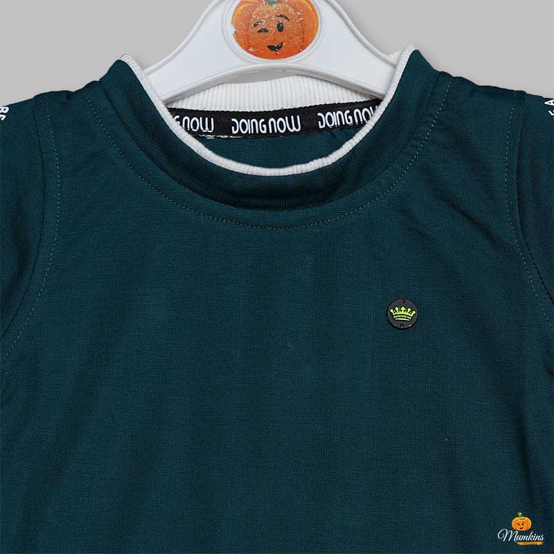Green Maroon Round Neck T-Shirt for Boys Close Up View