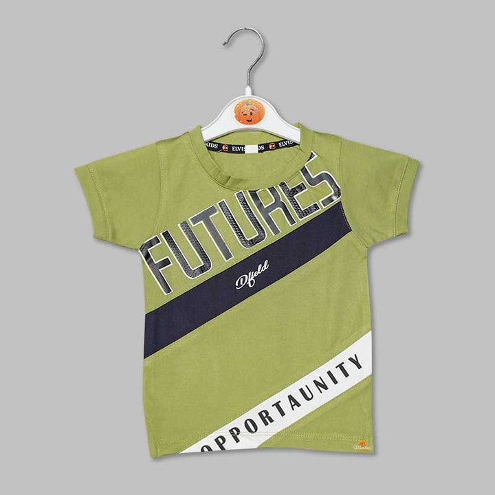 Solid Green Striped Designer T- Shirt for Boys Variant Front View 