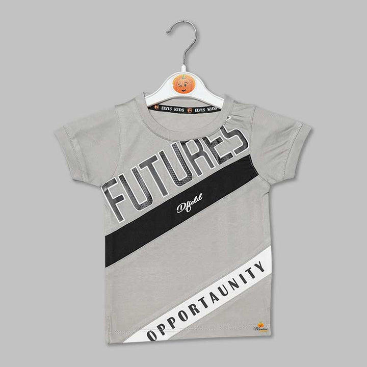 Solid Grey Striped Designer T- Shirt for Boys Variant Front View