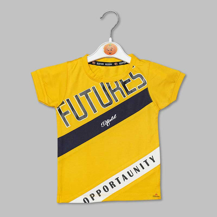 Solid Yellow Striped Designer T- Shirt for Boys Variant Front View