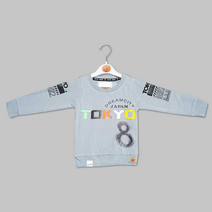 Grey Printed T-Shirt For Boys And Kids Front View