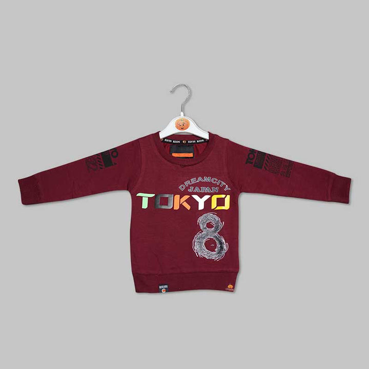 Maroon Printed T-Shirt For Boys And Kids Front View