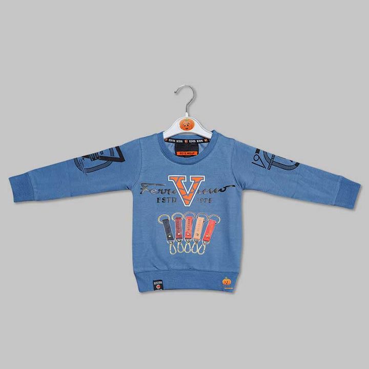 Graphic Text Print Full Sleeve t-Shirts for Boys in Blue