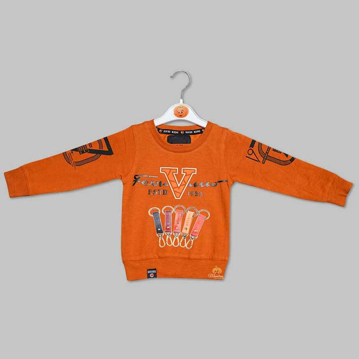 Graphic Text Print Full Sleeve t-Shirts for Boys in Brown