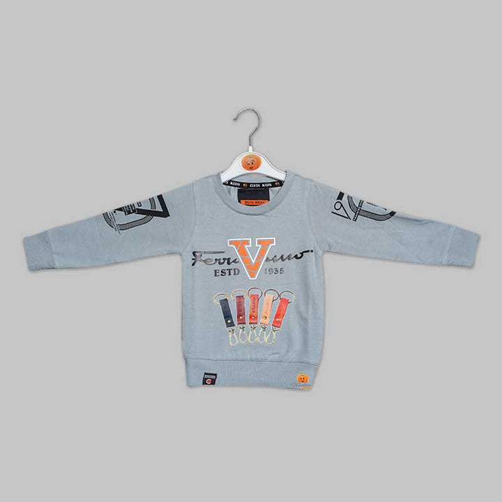 Graphic Text Print Full Sleeve t-Shirts for Boys in Grey